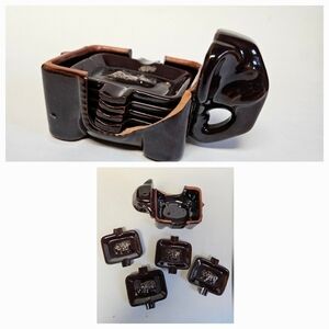 Vintage Glazed Ceramic Elephant Mini Ashtray Holder with Embossed Ashtrays